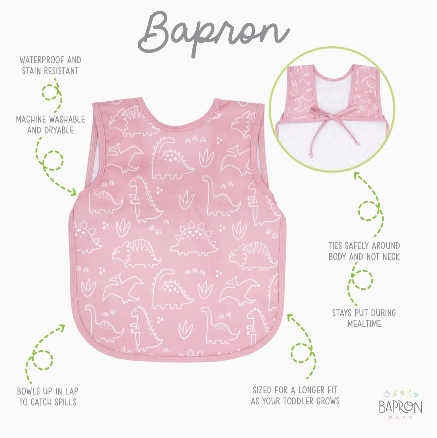 Bapron Dino Friends (Blush) Toddler Size (6M-3T) - Image 2