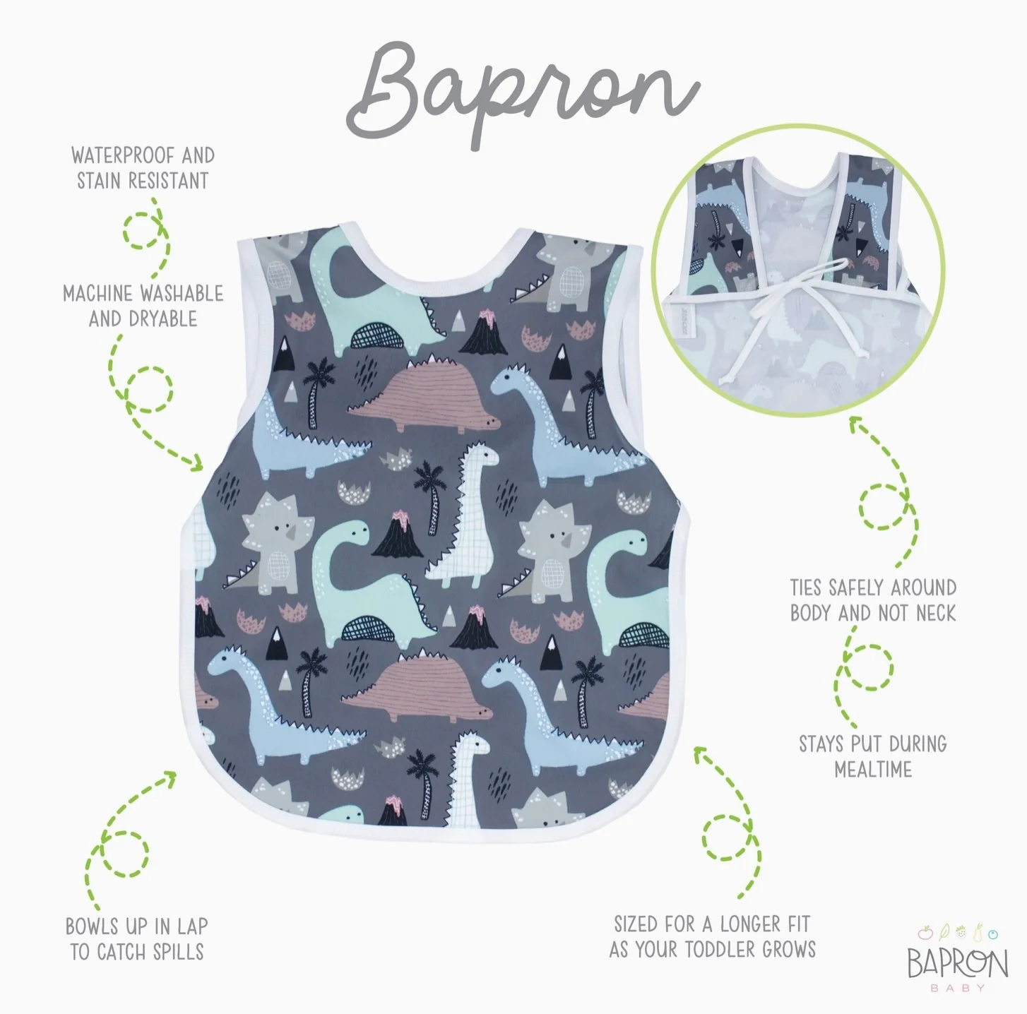Bapron - Dinosaur Drawing Toddler Size  (6M-3T) - Image 2