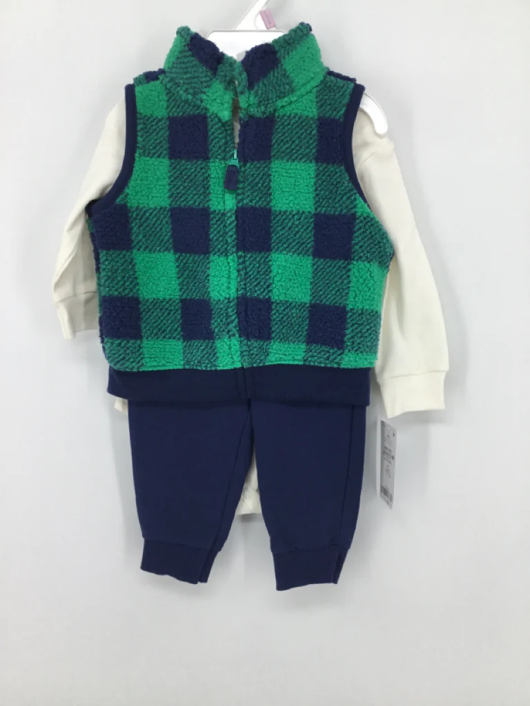 Carter's Child Size 9 Months Blue Checkered Outfit - boys